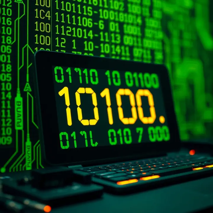 Visual example of binary code powering everyday digital devices like computers and smartphones
