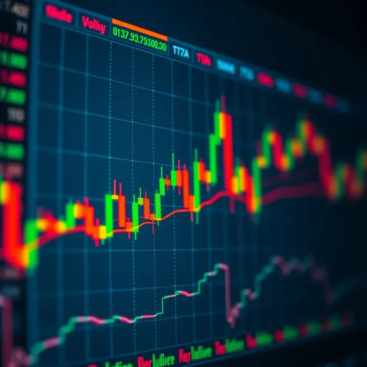 Chart showing candlestick patterns and volume indicators on Indian stock market
