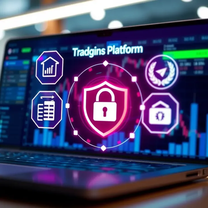 Secure and Compliant Trading Platform Features Illustration of secure financial app environment showcasing data protection and regulatory compliance symbols