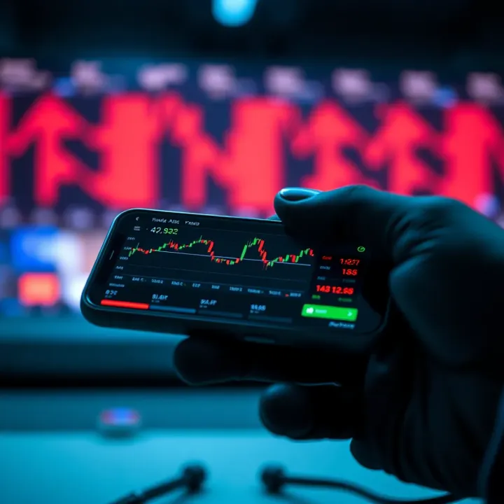 Mobile phone screen displaying user-friendly stock market trading interface with charts and stock data
