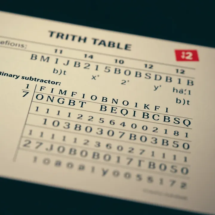 Detailed truth table showing input combinations and corresponding borrow outputs for a binary subtraction operation
