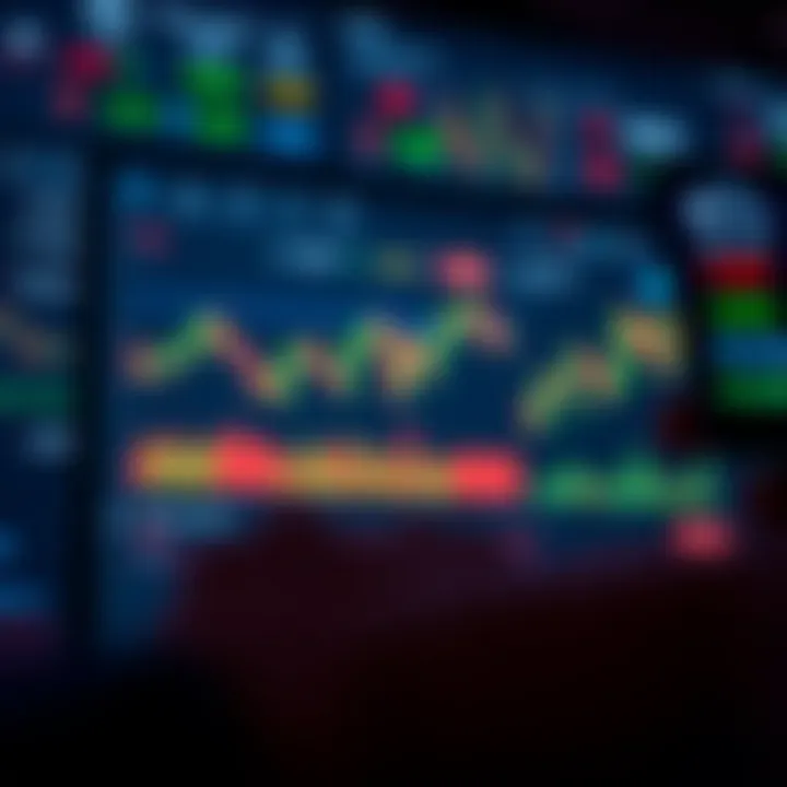 User interface showcasing virtual stock market charts and analytics on a mobile trading app