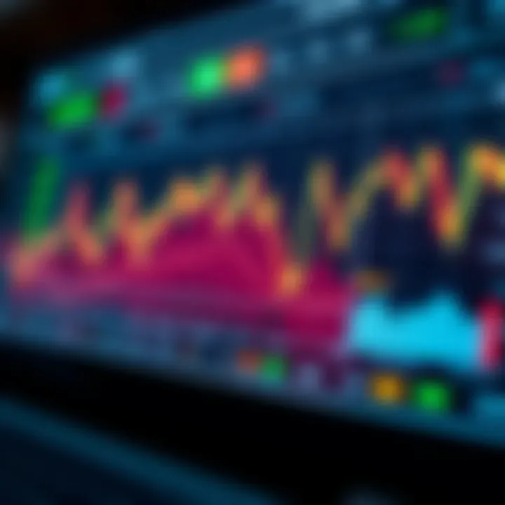 A digital interface showing a graph with stock market trends and trading options