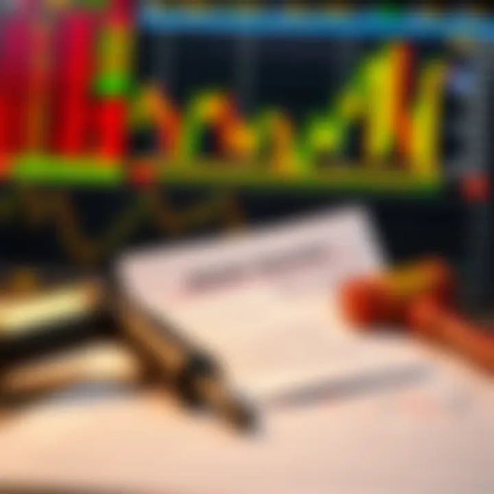 Illustration showing legal documents and financial charts representing binary trading regulations in India