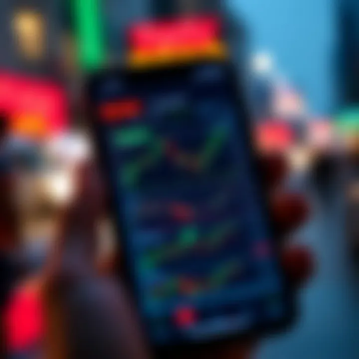 Mobile phone screen displaying various stock and option trading charts with low brokerage rates highlighted