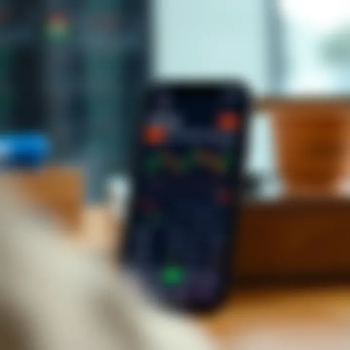 Mobile phone displaying a user-friendly online trading app interface with charts and investment options