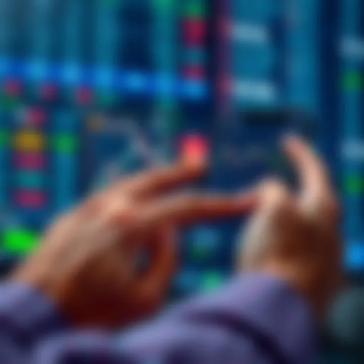 User navigating a mobile trading application interface with charts and stock prices