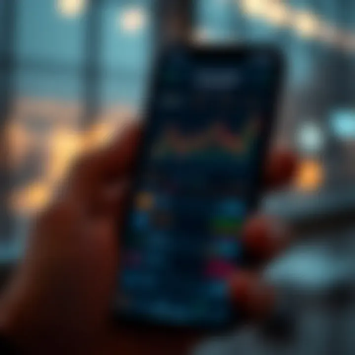 Smartphone displaying a Bitcoin trading app interface with charts and options