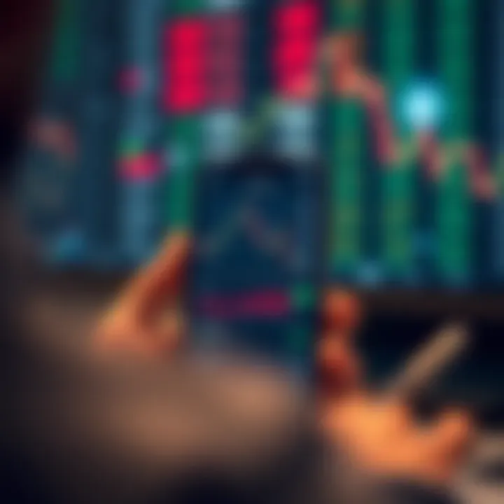 A smartphone displaying a free stock trading application interface with charts and stock prices