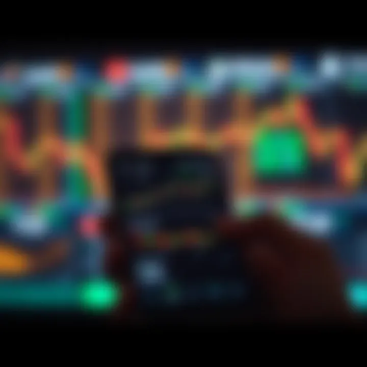 Smartphone displaying a secure trading app interface with graphs and market trends