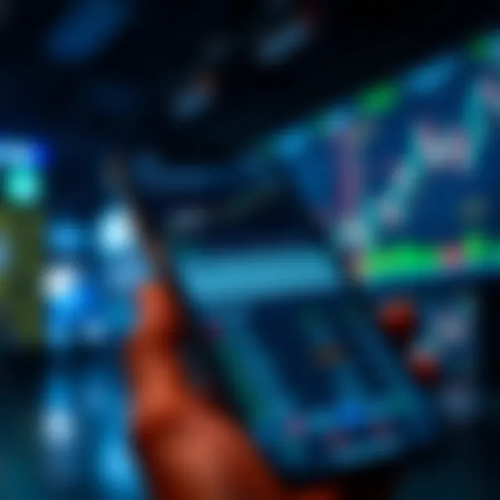 Mobile phone displaying a secure trading application interface with market charts and options