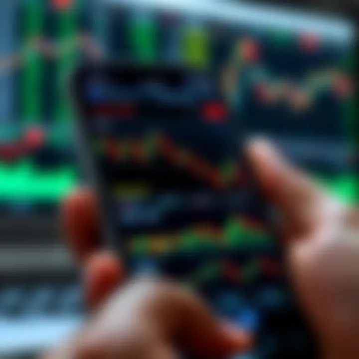 Mobile phone screen showing various stock market charts and graphs for Indian trading apps