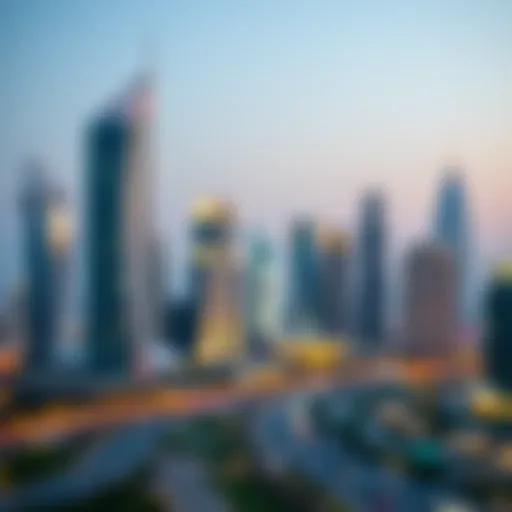 Dubai Financial District as a Forex Trading Hub Dubai skyline with financial district representing forex trading hub