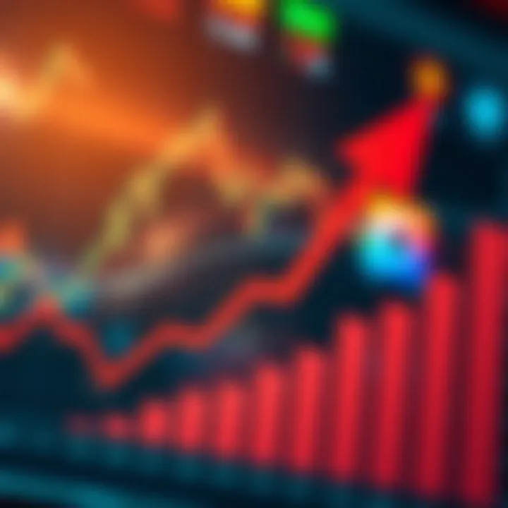 Graph illustrating forex market trends with currency symbols and upward arrow