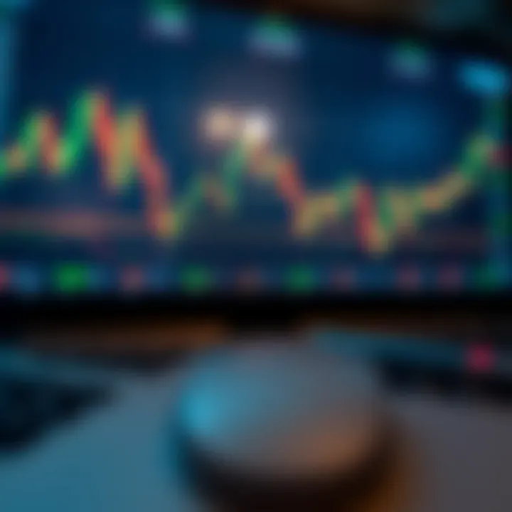 Chart displaying candlestick patterns and moving averages representing technical analysis in intraday trading