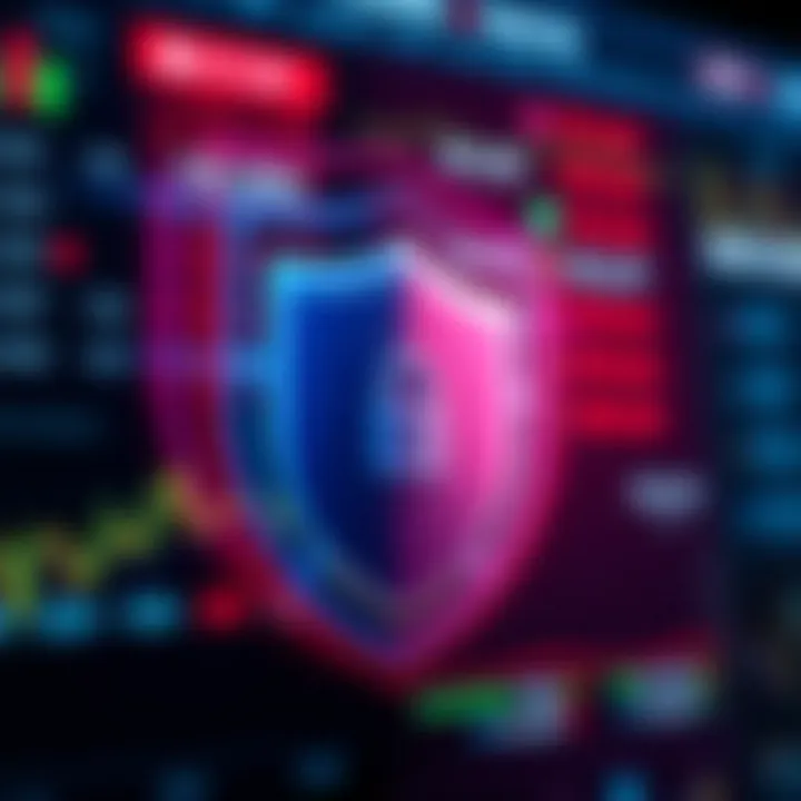 Security shield symbol over a digital background representing secure online trading platform