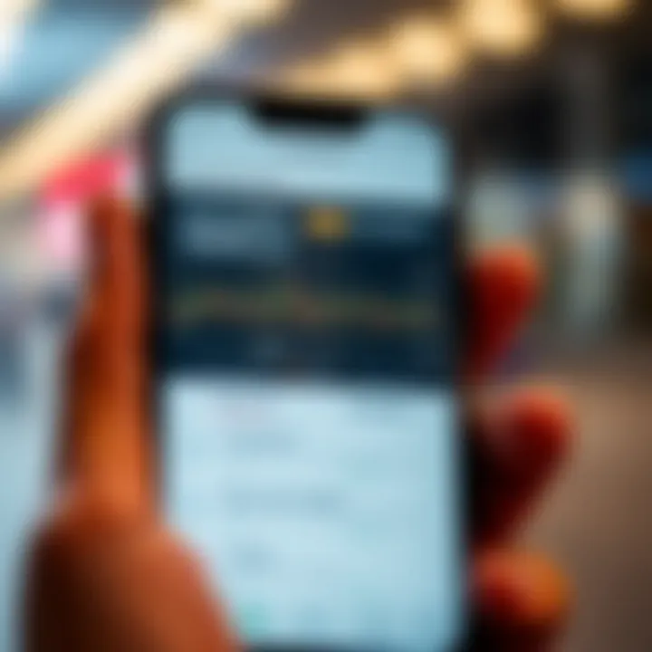 Mobile phone screen showing interface of a no brokerage trading app with stock charts and investment options