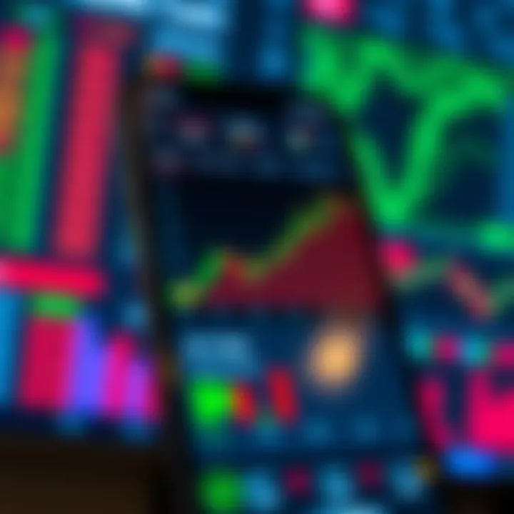 User interface of a trading app displaying real-time stock market charts and investment options