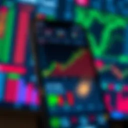 Trading App Interface Showcasing Market Data and Investment Features User interface of a trading app displaying real-time stock market charts and investment options