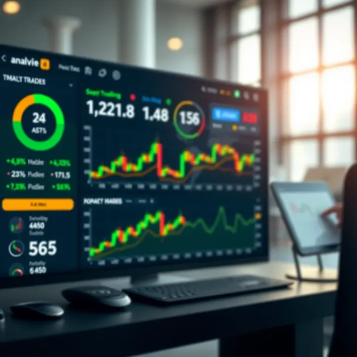 Dashboard view showcasing various trading app features and analytics