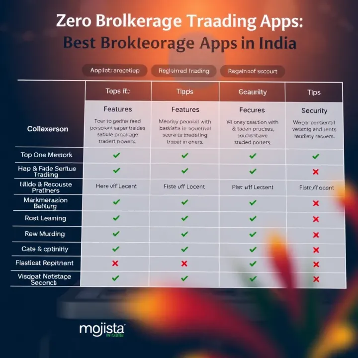 Comparison of Leading Zero Brokerage Trading Apps in India Comparison chart of top zero brokerage trading apps in India showcasing features, usability, and security
