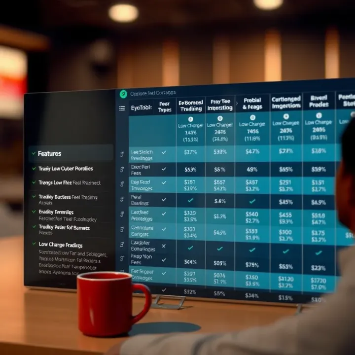 Comparison of Low Fee Trading Apps and Their Features Comparison chart showing various low charge trading apps with their fees and features