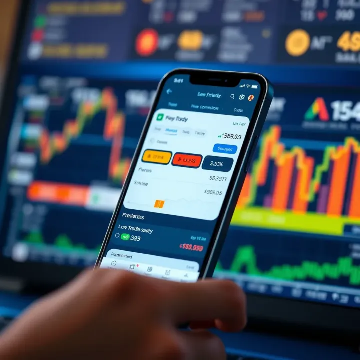 User-Friendly Low Fee Trading Platform Interface Mobile phone displaying a user-friendly trading platform with low commission rates