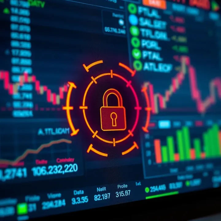 Secure digital interface showing encrypted data and lock icon representing safe trading environment