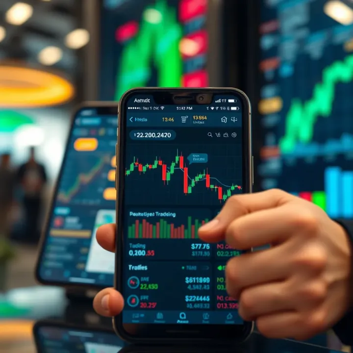 User interface of a modern trading application displaying stock performance charts and asset information