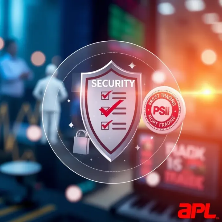 Key Features of a Trusted Trading App Illustration of key factors like security shield, checklist, and compliance badge representing reliable trading app features