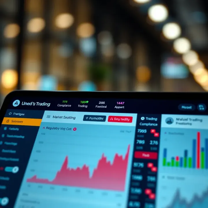 User-Friendly Trading Dashboard with Regulatory Compliance Indicators Dashboard of a trading app showing compliance badges and smooth user navigation features