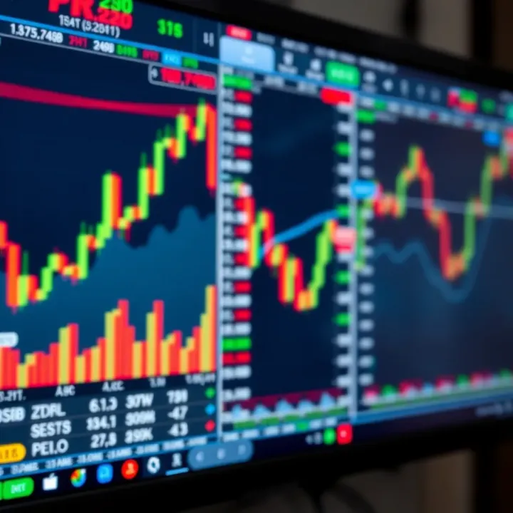 Illustration of forex trading charts and currency pairs on a digital screen