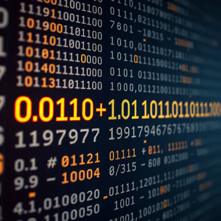 Visual representation of binary digits converting from decimal values