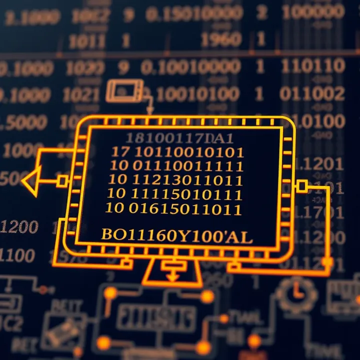 Diagram illustrating the conversion of binary code into readable text using a binary decoder