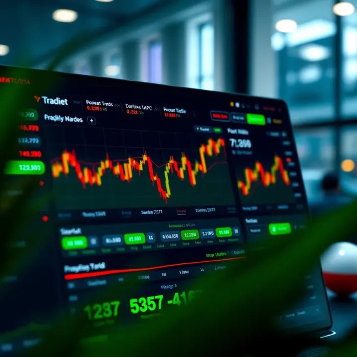 Trading App Dashboard Displaying Market Trends and Portfolio Overview Dashboard view of a trading app showing market charts and portfolio summary