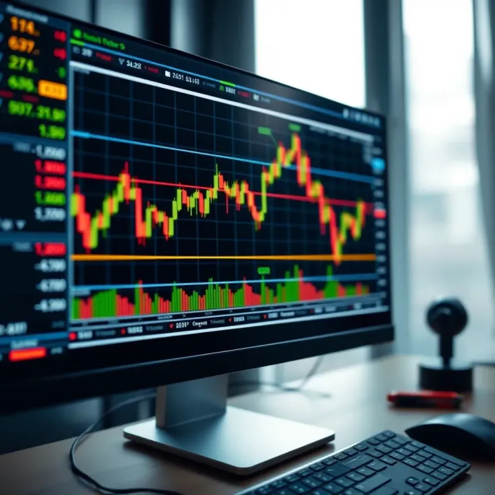 Digital interface showing forex trading graphs and currency exchange rates on a computer screen