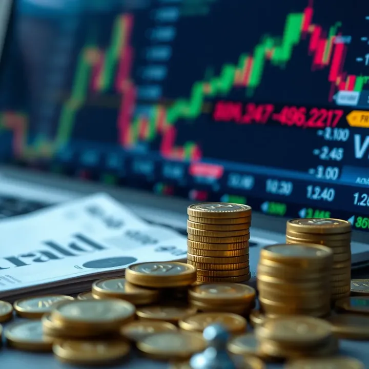 Financial Growth and Investment Options for Indian Traders Using Minimum Deposit Apps Illustration of financial growth and investment options with symbols representing stocks and currency in an Indian context