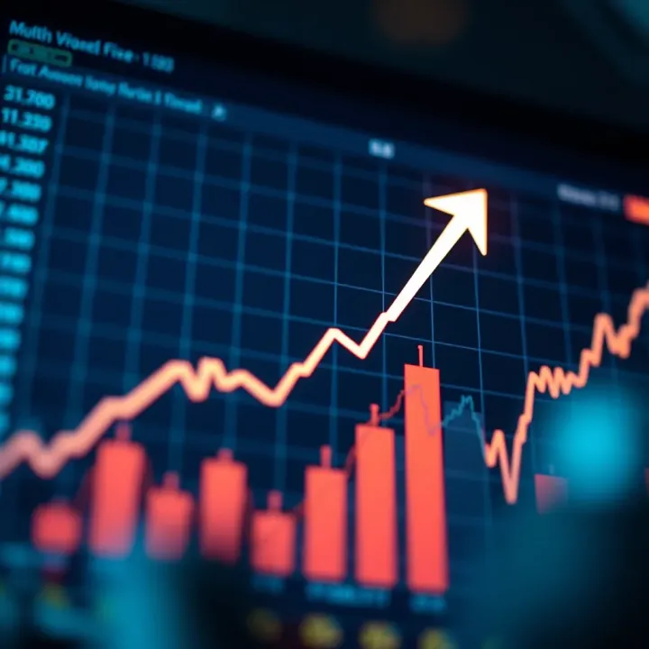 Motivational chart showing upward trend with forex trading symbols and inspirational quote