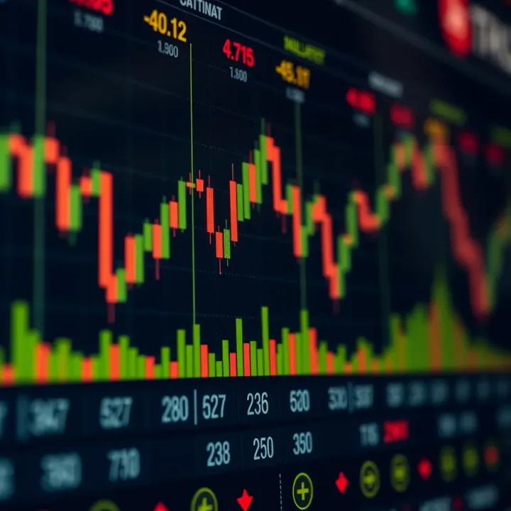 Graph showing option price movements with candlestick patterns and volume indicators