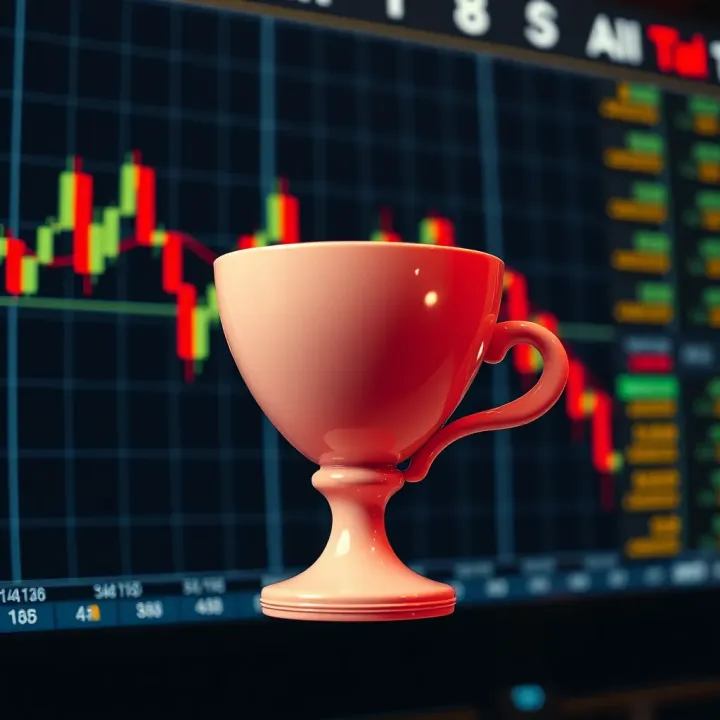 Illustration of a bullish cup and handle chart pattern showing price consolidation and breakout