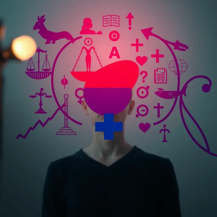 Intersection of Gender Identity, Culture, and Law in India Conceptual illustration showing cultural and legal symbols intertwined with gender spectrum icons in an Indian context