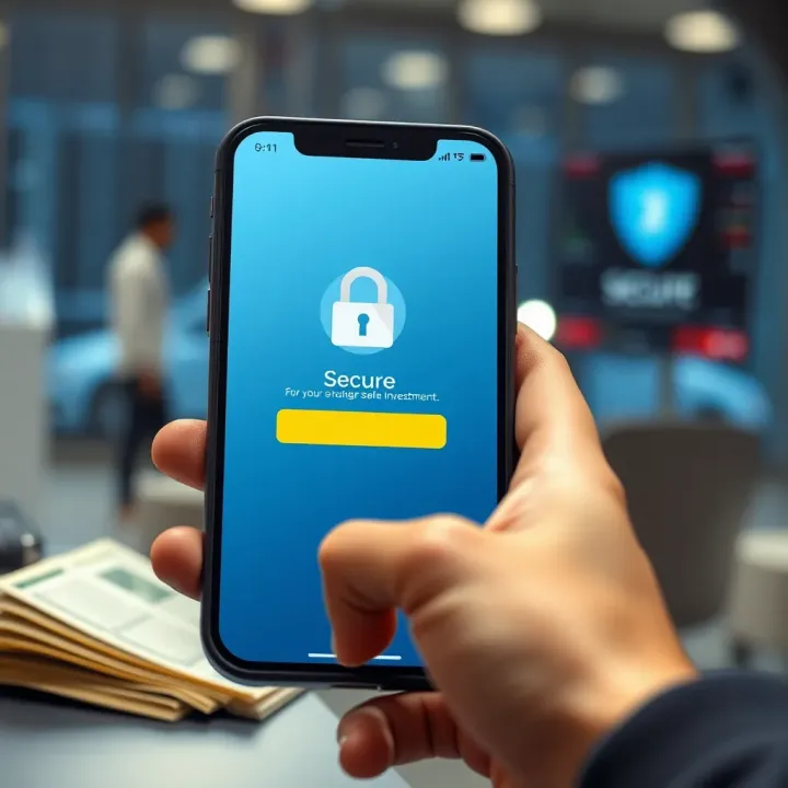 Secure login screen on a mobile trading application emphasizing safety and encryption