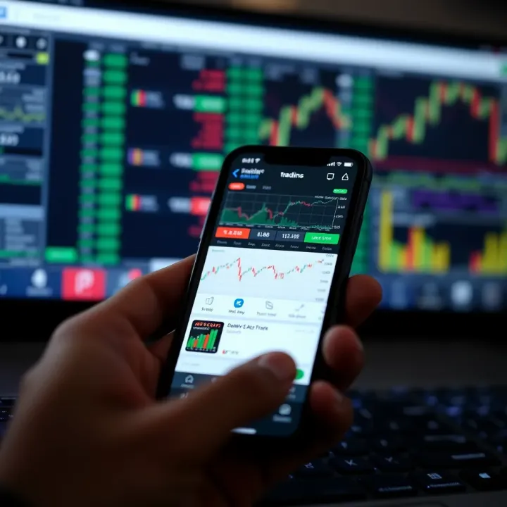Overview of Popular Trading Apps in India Mobile phone displaying trading app interface with charts and stock prices