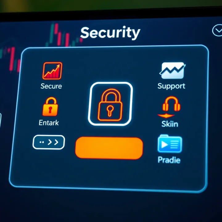 Security and Support in the Trading App Secure login screen with icons representing security and customer support for trading platform