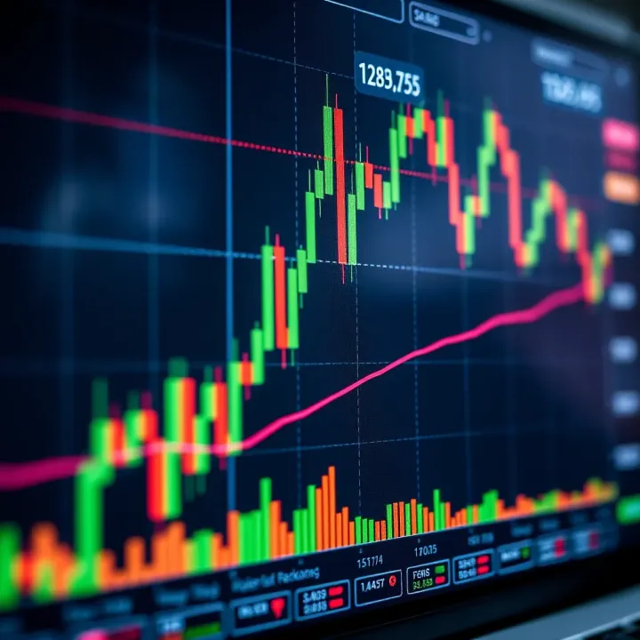 Trading screen showing bullish breakout with volume increase and upward price movement on candlestick chart