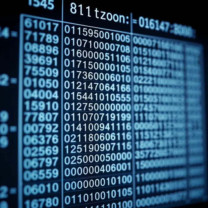 Illustration of Decimal to Binary Number Conversion Chart illustrating decimal numbers expressed in binary format