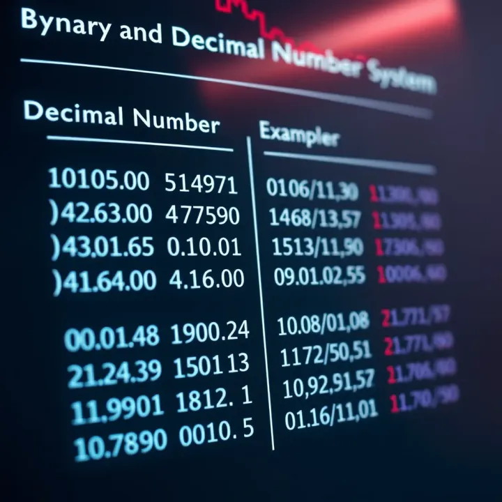 Chart comparing decimal digits to binary equivalents showing conversion examples