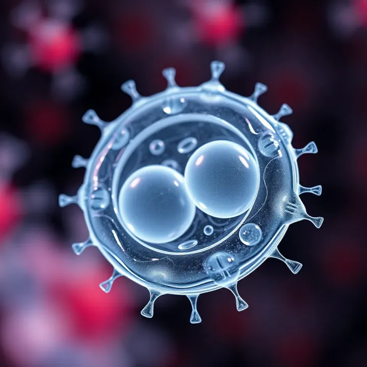 Illustration of a microorganism dividing into two identical daughter cells