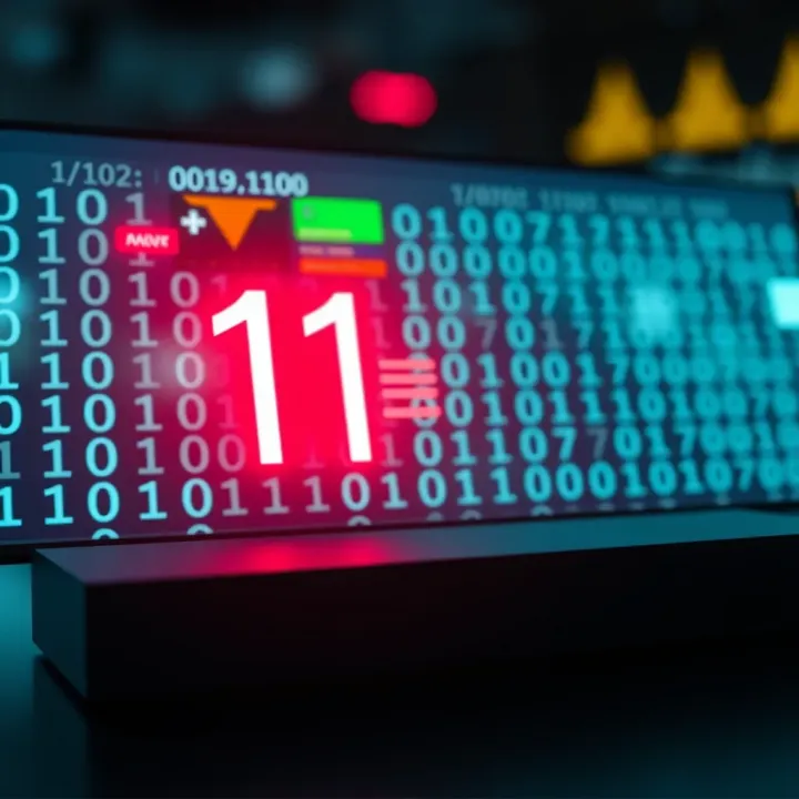 Visual representation of binary subtraction with borrowing highlighted