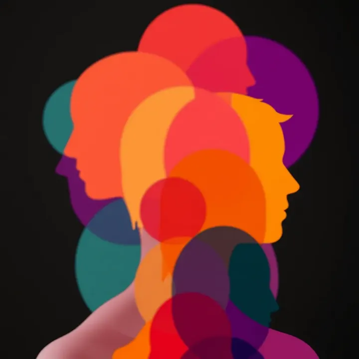 Abstract representation of diverse gender identities beyond traditional categories with colorful overlapping shapes